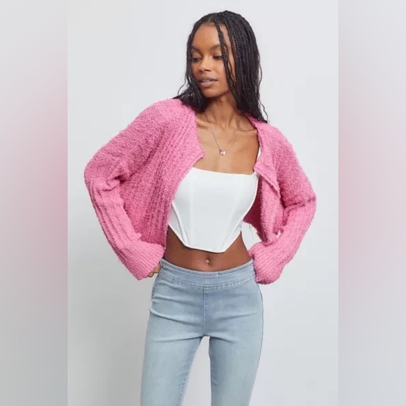 Urban Outfitters Poppy Fuzzy Open Front Pink Cardigan sz S - Picture 1 of 5